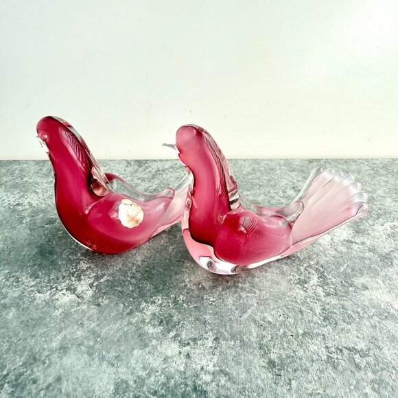 Vintage Murano Made In Italy Pink Birds Art Glass Lot Of 2 - Picture 2 of 9